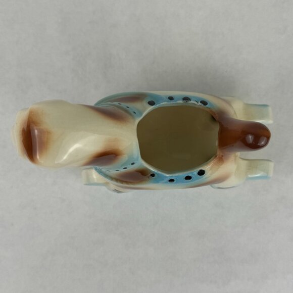 Vintage Ceramic Schnauzer Terrier Dog Planter Small Rocking Blue 7 inches - Picture 3 of 11